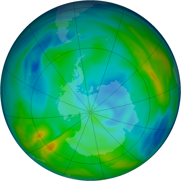 Antarctic ozone map for 07 June 2005